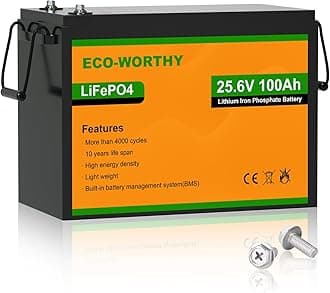 ECO-WORTHY 24V 100AH LiFePO4 Battery,Built-in BMS,4000-15000 Deep Cycles Lithium Rechargeable Battery,for Motorhome,Boat,Household,Off Grid System