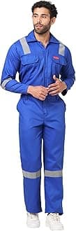 MEN'S COTTON INDUSTRIAL BOILER SUIT (COVERALLS) WITH REFLECTIVE TAPE, 200 GSM, SIZE 36 - S, ROYAL BLUE.