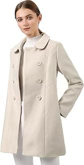 Allegra K Women's Peter Pan Collar Double Breasted Winter Long Trench Pea Coat