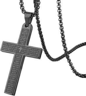 Cross Necklace Pendant Car Mirror Hanging Accessories, Stainless Steel Cross Car Rear View Charm with Bible Verse for Car, Truck, Home, Hanging Cross Car Ornament for Men Women (Black)