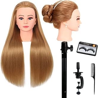 Mannequin Head Human Hair For Braiding，Straight 22Inch Doll Head for Cosmetology & Hairdresser with Stand