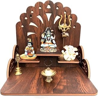 Wooden Wall Mounted Temple for Home | Handcrafted Pooja Mandir Shelf with Decorative Back Panel, Puja Temple Shelf for Home