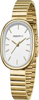 Elegant Oval Gold Watches for Women Easy Reader Watch Fashion Women Stainless Steel Exquisite Wristwatch (Gold-C)