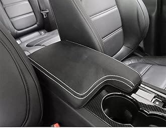 Custom Interior Accessories for F-PACE FPACE/XF 2017 2018 2019 2020 PU Leather Center Console Armrest Box Cover Armrest Cushion Central Armrest Protector Pad(Black with White Stitching)