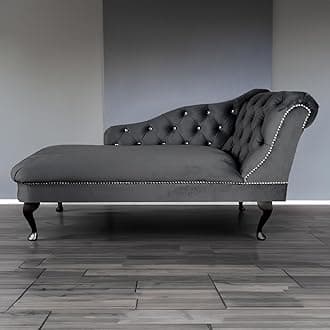 – RegentTufted Chaise Lounge Sofa & Seating Handmade Velvet Living Room Bedroom Hallway Black Accent Chair (Right Hand, Grey)