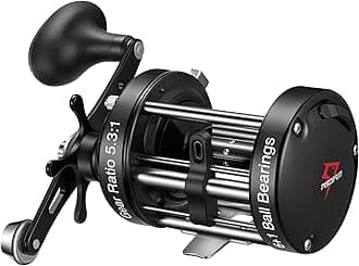 Chaos XS Round Reel - Reinforced Metal Body Round Baitcasting Reel Smooth Powerful Saltwater Inshore Surf Trolling Fishing Reels Conventional Reels for Catfish, Musk, Bass, Pike