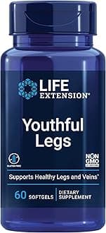 Life Extension Youthful Legs, Blood Flow, Vein Support, Circulation Supplement, Leg Health, Orange Peel Extract, diosmin, Gluten Free, Non-GMO, 60 softgels
