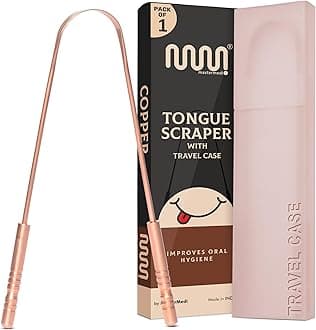 MasterMedi Pure Copper Tongue Scraper for Adults, Tongue Scrubber for Bad Breath, Easy to Use, Tongue Cleaner for Oral Care & Hygiene (Copper Pack of 1 With Case)