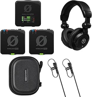 Wireless PRO 2.4GHz -Person Clip-On Microphone System, Bundle with TAPH100 Studio Monitor Headphones