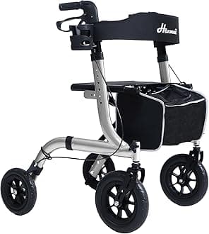 Rollator Walker for Seniors, Lightweight Foldable All Terrain Rolling Walker with seat, Aluminum Walkers with 10 inch Rubber Wheels, Handles and Backrest for Seniors and Adult