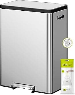 EKO Ecocasa II 36L + 24L Dual Compartment Recycling Bin, Stainless Steel Rubbish Bin with Soft-Close Lid, Deodoriser Compartment, Odour-Proof and Fingerprint-Resistant Finish