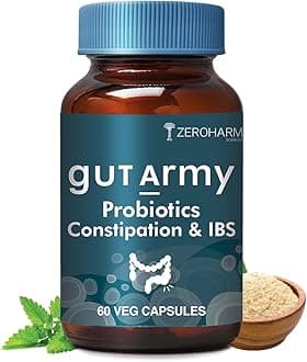 Gut Army Probiotics for Constipation & IBS 60 Veg Capsules, 100 billion CFU for Constipation Relief, Stomach & Colon Cleanser, Diarrhea, Bloating & Acidity, Improve Digestive Health