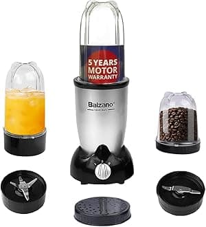 Balzano Bullet Mixer Grinder 500W, 3 Jars, 2 Blades, 2 Lids, Italian Premium Brand, Pulse Function, Blender for Smoothies and Juices/Smoothie Maker, Portable Blender, Grinder for Kitchen, Silver