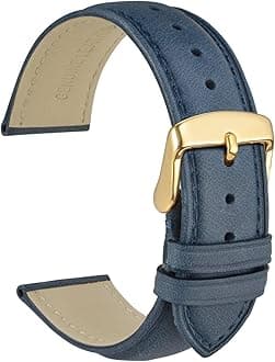 WOCCI 21mm Vintage Leather Watch Band for Men and Women, Gold Buckle (Navy Blue)