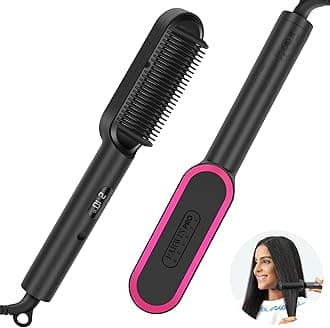 PARWIN PRO BEAUTY 2 in1 Ionic Hair Straightener Brush, Hair Straightener Brush with 20s Fast Heating, Anti-Scald Design, 4 Heating Settings & LED Display, Keratin Ceramic Coating, Dual Voltage