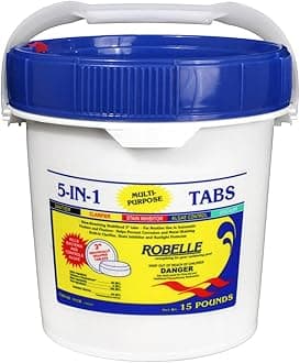 15-Pounds Premium 5-In-1 Multi-Purpose Tabs, Chlorine Tablets 3 Inch, Sanitizer, Clarifier, Stain Inhibitor, Algae Control, Descaler, Sunlight Protector All In One, Made In USA