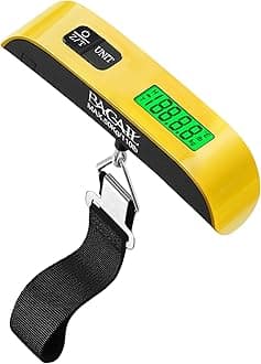 BAGAIL Digital Luggage Scale, 110lbs Hanging Baggage Scale with Backlit LCD Display, Portable Suitcase Weighing Scale, Travel Luggage Weight Scale with Hook, Strong Straps for Travelers, Yellow with