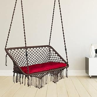 Swingzy Premium Large Double Seater Swing Chair Hanging Hammock Chair for Home, Indoor, Outdoor, Patio, Balcony, Garden/2 Seater Swing/Jhula for Adults/Free Accessories Included-Brown