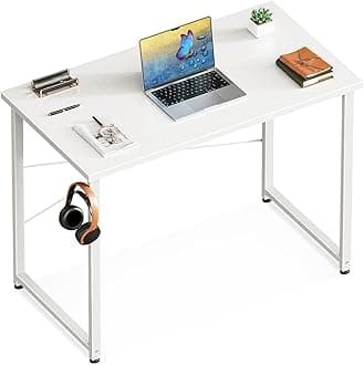 ODK 32 Inches Computer Desk for Home Office, Office Table for Small Spaces, Writing Desk with Headphone Hooks, White