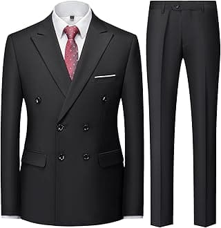 KUDOROMen's 3 Piece Suit Slim Fit Double Breasted Tuxedo Formal Blazer Pants Vest Suit Set for Wedding Casual Business