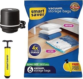 Smart Saver Polyamide Polyethylene Vacuum Compression Bags|Vacuum Storage Bags|Vacuum Bags For Travel|Space Saver Vacuum Bags(6Small + Electric And Manual Pump),White