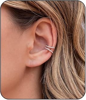 Fake Hoop Earrings CZ Cubic Zirconia Cartilage Earring 925 Sterling Silver Earrings Ear Cuff Huggie Dainty Minimal Conch Piercing Non Pierced Ear Pods Clip on Earrings for Women