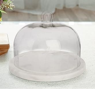 Marble Cake Stand with Cloche/Dome | Cupcake and Pastry Stand | Dessert Dome - 7.5 inch MB
