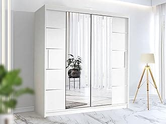 RAC3 Race to Road Modern Bedroom Sliding Wardrobe with LED Light - Ample Storage Space and Sleek Design comes in White/Grey/Black and Width 150cm/180cm/203cm (White, 203cm)