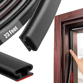 Rubber Weather Stripping Door Seal Strip, D-Shape, Black, 23ft x 0.35in x 0.23in, Self-Adhesive, Soundproof, Dustproof, Windproof