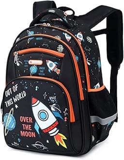 CusangelKids Backpack, Boy16 Inch Kindergarten Elementary Preschool Multi Compartment Backpack, Chest Strap Side Pockets, 6 Kid Backpack Rocket