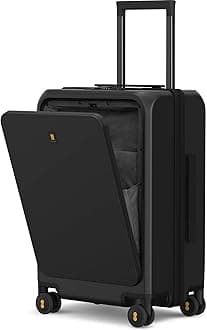 Carry-on Suitcase 20 Inch with Laptop Compartment, Travel Lightweight Luggage Hard Shell with USB Charging Port, Cabin Size with 8 Spinner Wheels, TSA (55cm, 35L , Black)