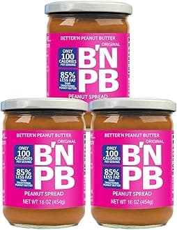 Original Low Fat Peanut Butter Spread by Better’n Peanut Butter, Creamy Low-Calorie Peanut Spread with No Saturated Fat, Gluten Free, Dairy Free, Non GMO, Kosher, Pack of 3, 16 oz. Glass Jars