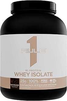 Rule 1 Naturally Flavored R1 Protein Whey Isolate - Clean Formula with 25g Protein & 6g BCAA Exclusively Isolated & Hydrolyzed Sources for Workout Recovery (4.3 Pounds*, Dark Chocolate)