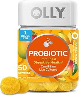 OllyProbiotic Gummy, Immune and Digestive Support, 1 Billion CFUs, Chewable Probiotic Supplement, Mango, 25 Day Supply - 50 Count