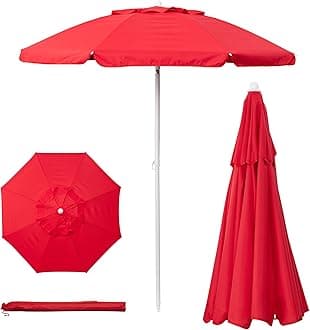 PICNIC TIME ONIVA - a Brand Outdoor Canopy Sunshade Beach Umbrella 5.5' - Small Patio Umbrella - Beach Chair Umbrella, (Red)