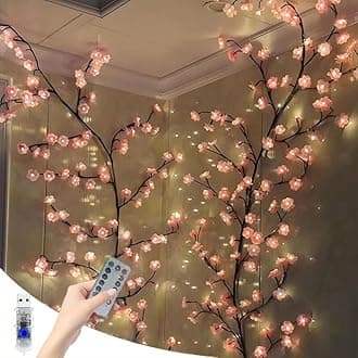 LED Tree Branch Lights for Wall 7.55 FT 144LEDs Cherry Blossom Lights Vine Light with Remote and 8 Lighting Modes Cherry Blossom Garland Willow Vine for Bedroom Indoor Wall Wedding Christmas Decor
