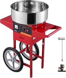 VEVOR Electric Candy Floss Machine with Trolley, 1000W Commercial Sugar Maker with Stainless Steel Bowl and Sugar Spoon, Perfect for Home, Children's Birthday, Family Party, Red