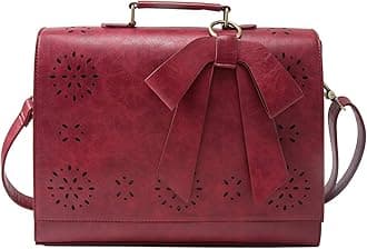 Ladies PU Leather Laptop Bag Briefcase Crossbody Messenger Bags Satchel Purse Fit 14" Laptop, Red