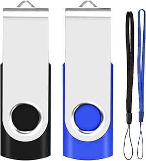 8GB USB Flash Drive 2PCS, EASTBULL USB 2.0 Drive Swivel USB Stick Memory Stick Metal Pen Drive (Black & Blue)