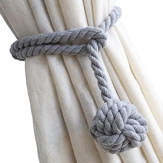 Melaluxe 2 Pack Curtain Tiebacks - Natural Cotton Curtain Rope Tieback, Handmade Rural Decorative Curtain Holdbacks (Grey)