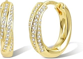 ASH'S CHOICE Hoop Earrings for Women, 925 Sterling Silver Hoop Earring mit AAA+ Zircon Diamond Rhinestones Earrings, Small Cartilage Huggies Hoop Earring Shiny Cute Twist Oval Hoop Earrings for Women