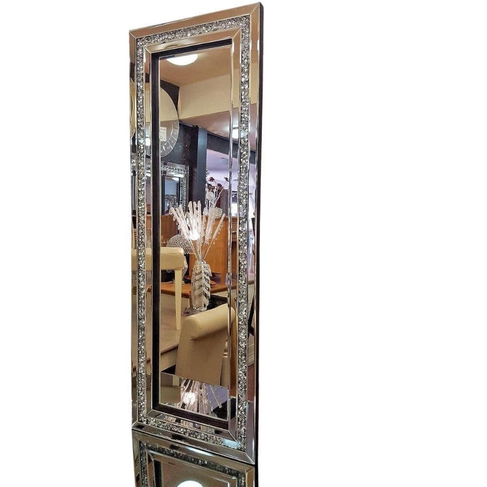 DEENZ Rectangle Gatsby Crushed Diamond Crystal Glass Silver Frame Bevelled Wall Mirror 120x40cm Can be Hang Both Way