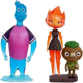 Disney Pixar Elemental Action Figure 3 Pack, Wade, Ember, Clod, Authentic Posable Movie Toys, Small Scale Story Ready Gift Pack, HMM09
