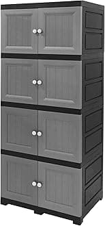 Multi-Purpose Plastic Storage Unit, Cupboard, Household Cabinet with 4 Extra Large Compartments, Silver