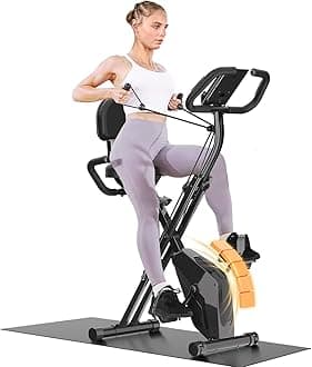 Dskeuzeew Foldable Exercise Bike, 16 Resistance Exercise Bike With Heart Rate Sensors, Adjustable Fitness Bike With LCD - Foldable Stationary Fitness Bicycle for Indoor Cycling