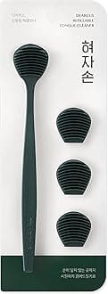 - Tongue Scraper with 3 Replaceable Heads for Up to 9 Months - Soft BPA-Free TPE Tongue Cleaner, Designed to Reduce Gag Reflex, Helps Freshen Breath & Remove White Coating (Deep Green)
