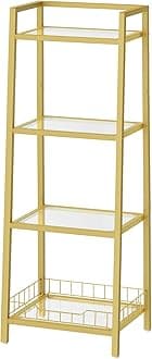 HOOBRO Gold Glass Shelf Stand, 4 Tier Standing Shelf Unit, Bathroom Organizer and Storage, Floor Storage Shelves Waterproof, for Bathroom, Laundry, Toilet, Tempered Glass, Gold GD79CJ01