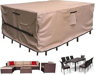Patio Furniture Set Cover Waterproof Rectangular Heavy Duty 600D Outdoor Sectional Sofa Couch Cover Large Outside Dining Table and Chairs Covers Patio Conversation Set Cover Brown 109 x 84 Inch