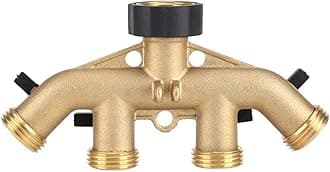 Thread 3/4 4 Way Heavy Duty Brass 4 Way Garden Hose Connector Tap Splitter Hose Adapter Gooseneck Water Tap Garden Hose Shut Off Valve Connector for Lawn And Garden(European Thread 3/4)