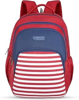 Lavie Sport Nautical 39L Printed School Unisex Backpack with Rain Cover for Boys/Girls (Red)